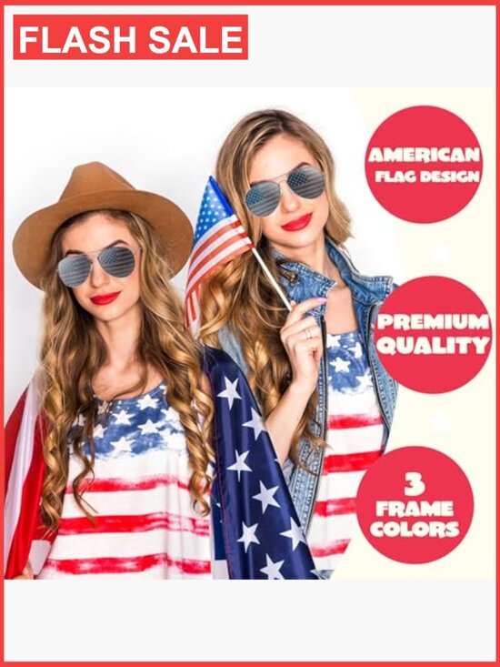 Patriotic American Flag Sunglasses - 3 Pack Metal Frame main image 4